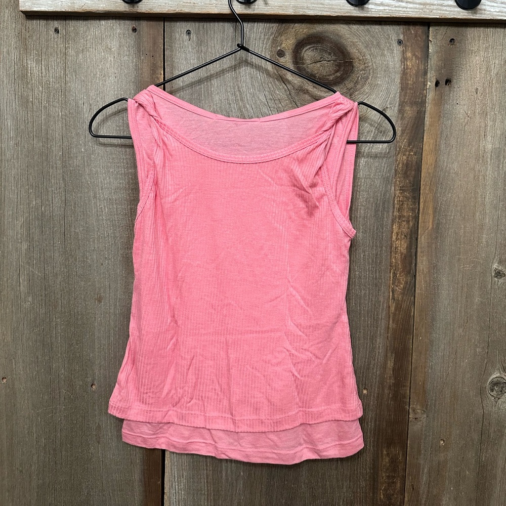 Da-Nang Layered Twist Strap Ribbed Tank Top in Punch Pink Size Small - Picture 4 of 17